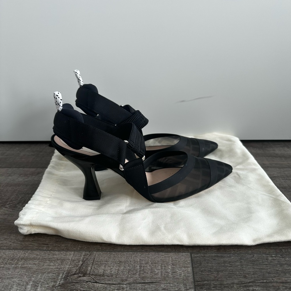 Fendi Women's Black Colibri Slingbacks Mesh Heels